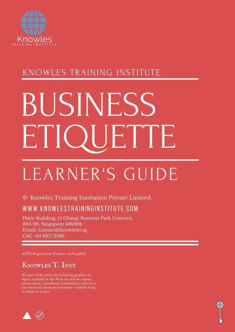 Business Etiquette Training Course in New Zealand Learner’s Guide