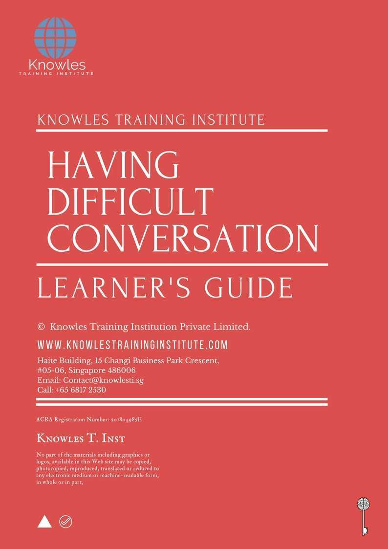 Having Difficult Conversation Training Course in New Zealand Learner’s Guide