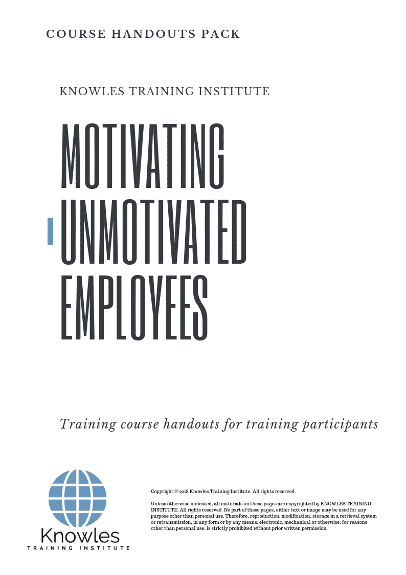 Motivating Unmotivated Employees Course in New Zealand Handouts