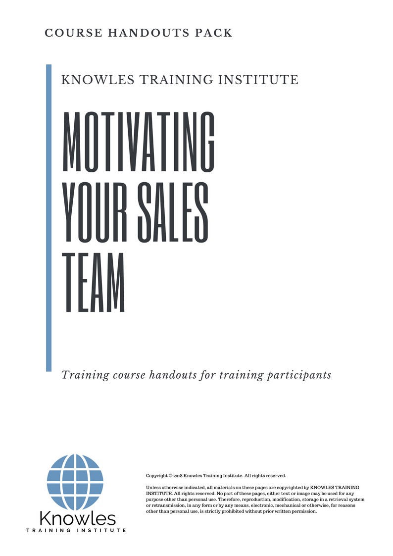 Motivating Your Sales Team Course in New Zealand Handouts