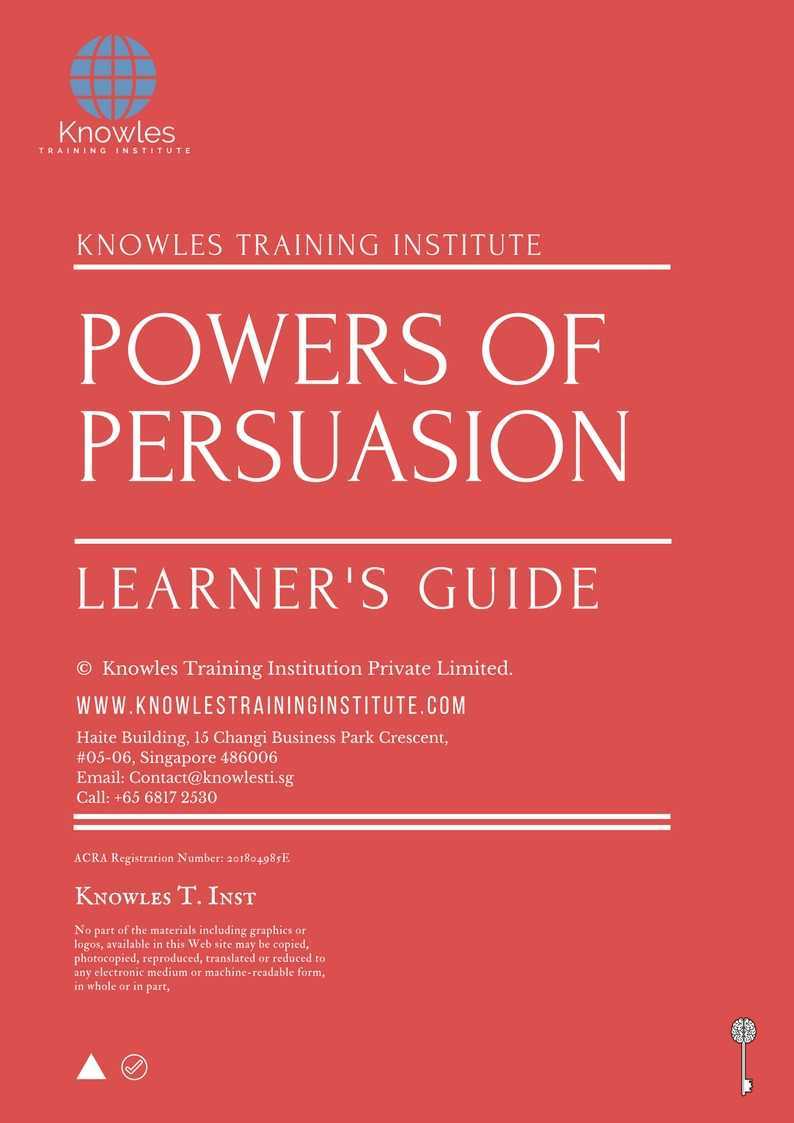Powers Of Persuasion Training Course in New Zealand Learner’s Guide